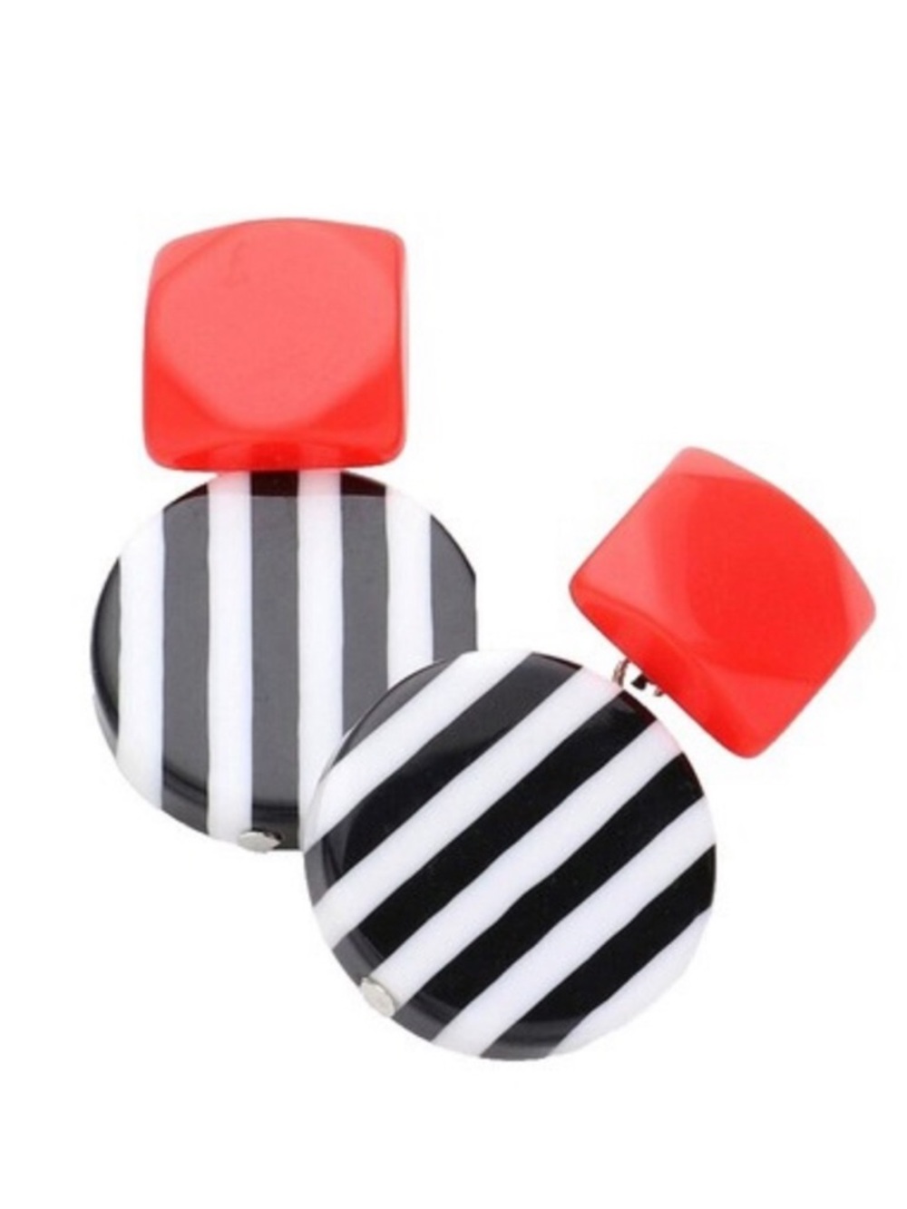 Red Black White Geometric Drop Earrings Retro Mod Statement - Picture 4 of 5